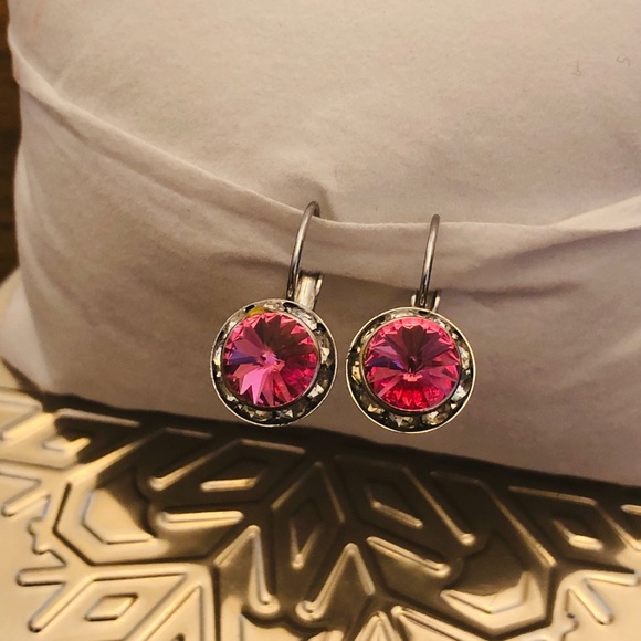 Silver Crystal Pink & White Drop Earrings - Picture 5 of 8